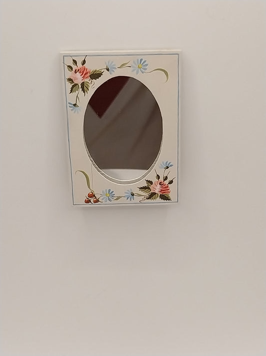 White Floral Mirror, Handpainted