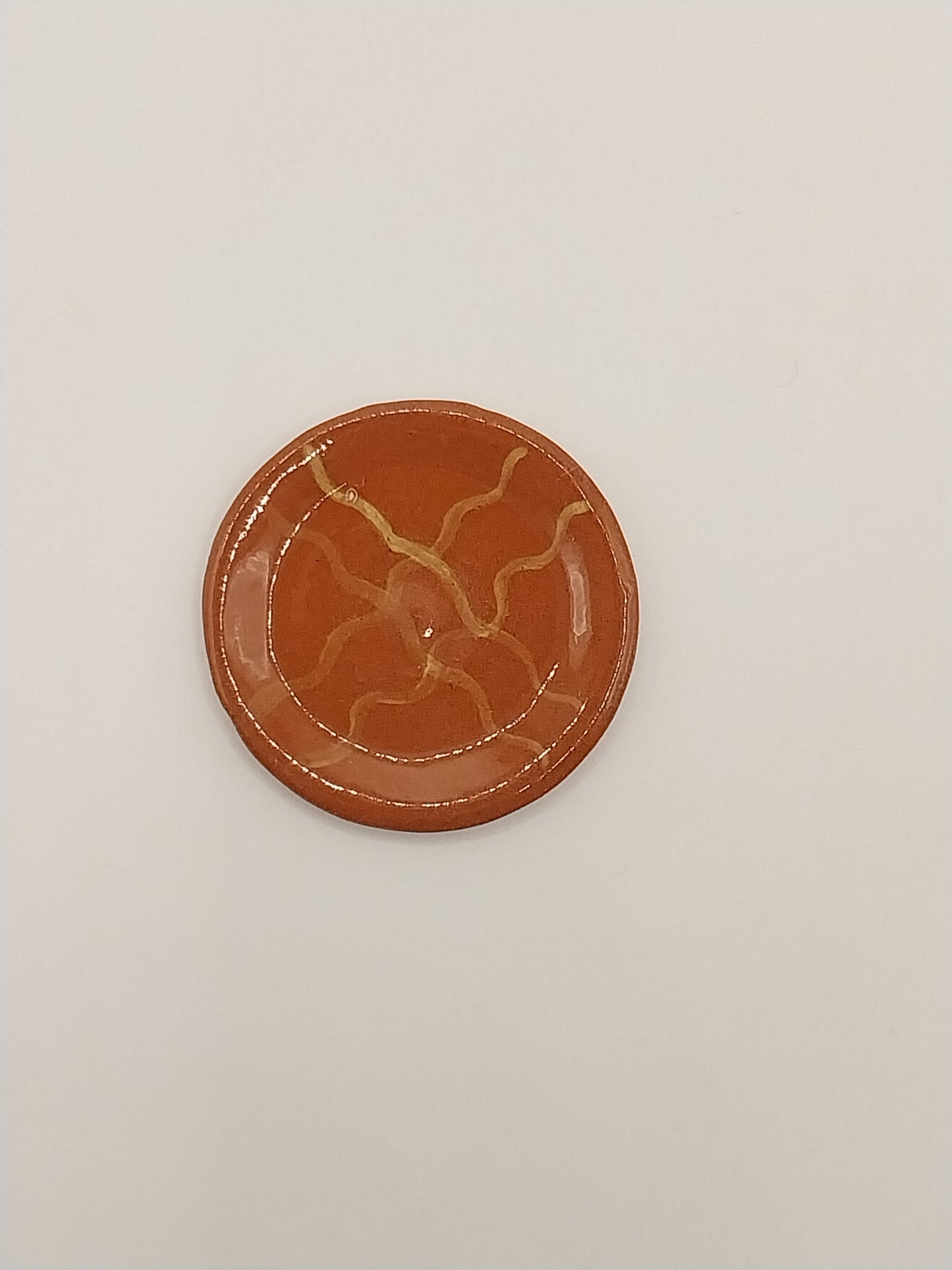 Redware Pottery Plate With X Design, Signed