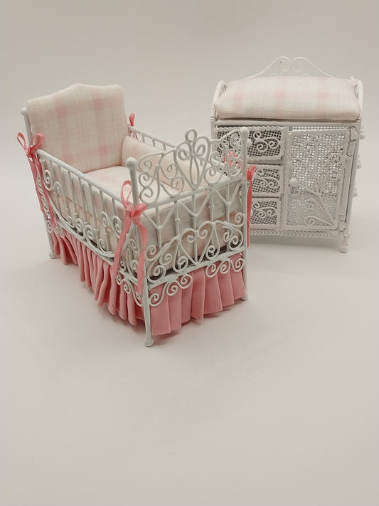 Iron Wicker Nursery Set, Dressed Pink, 2pc