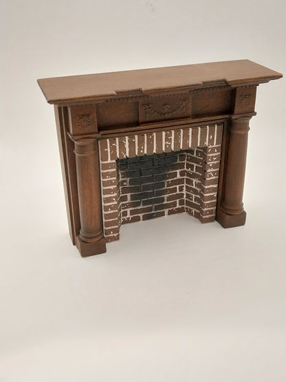 Greek Revival Style Fireplace with Hearth & Embers, Walnut