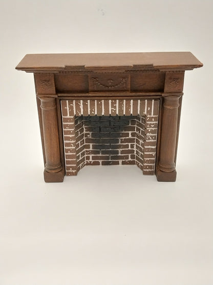 Greek Revival Style Fireplace with Hearth & Embers, Walnut