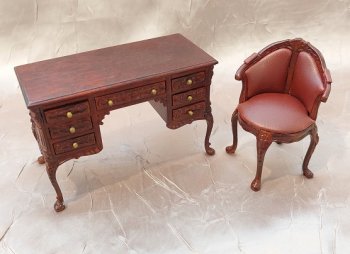 Ladies Double Sided Desk & Chair, Mahogany