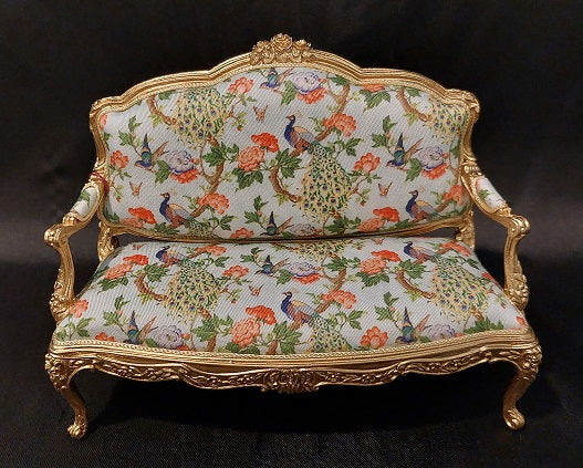 Louis XV Settee & 2 Chairs, 22KT Gilt, Blue Peacock