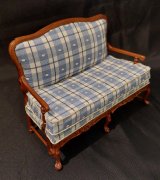 CMS008, Amise French Country Sofa, Blue, Cream, Plaid, New Walnut