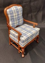 CMS008, Amise French Country Sofa, Blue, Cream, Plaid, New Walnut