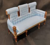 French Settee & Arm Chairs, 3pc, Walnut, Blue