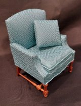 Jacobean Settee & Chair, Blue, Walnut