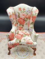 Wing Chair, White with Floral, NWN