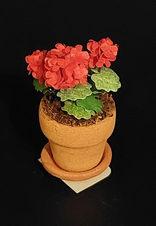 Geranium in Clay Pot with Saucer, Red