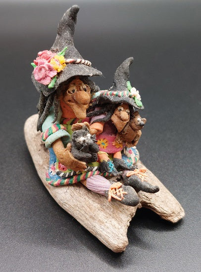 Witch Family on Log, Fimo