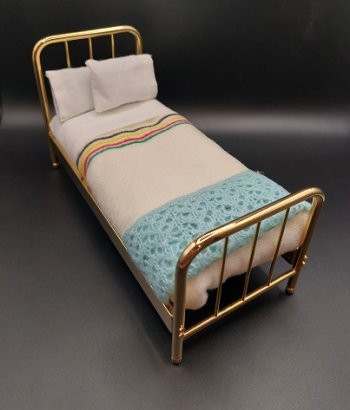 Twin Brass Bed, Dressed, Flannel