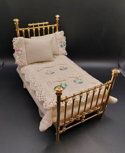 Fancy Twin Brass Bed, Dressed