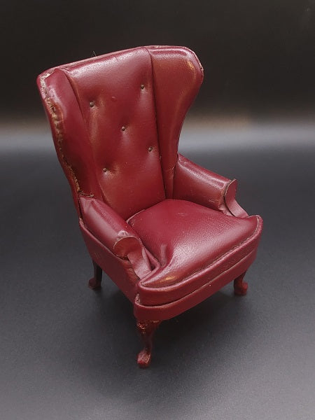 Leather Wing Back Chair, Burg.