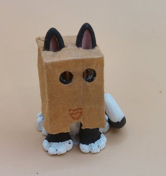 Cat w/ Bag Over Head, Fimo