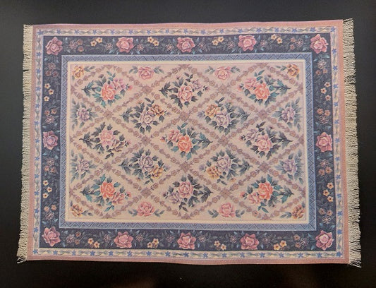 Rug, Rectangular, Blue & Pink Roses