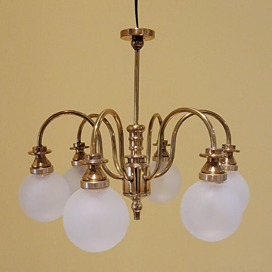 6-Arm Down Chandelier with frosted ball shades