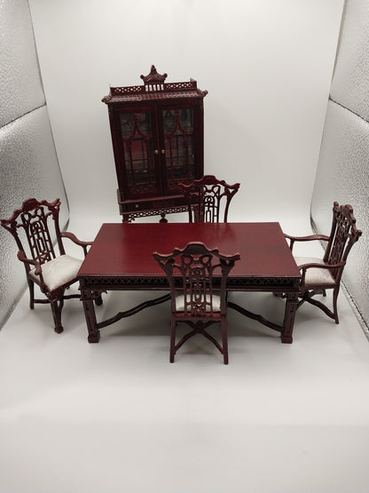 Chinese Chippendale Dining Room Set, Mahogany, 6 Piece