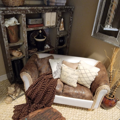 Texan Rustic White Leather Sofa Room