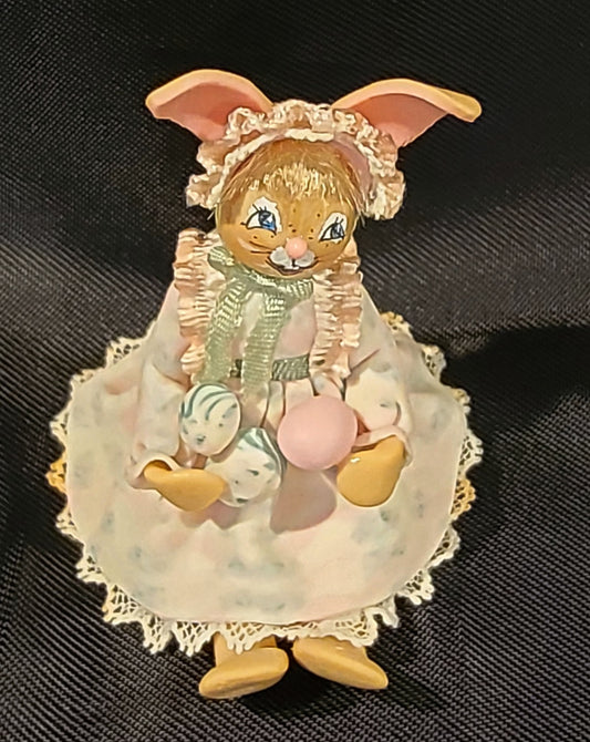 Hand Sculpted Mrs Rabbit Holding Eggs