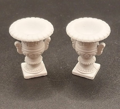 Pair of White Metal Urns with Handles