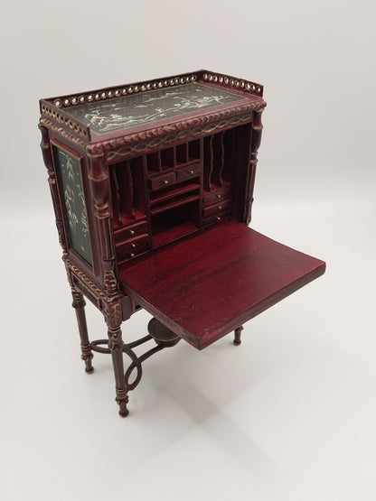 Flip Down Desk, Chinoiserie, Mahogany, Handpainted