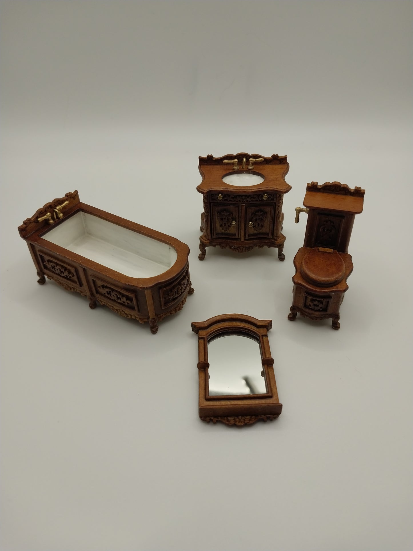 1/2" Scale French Provincial Bathroom Set, WN, 4 Piece