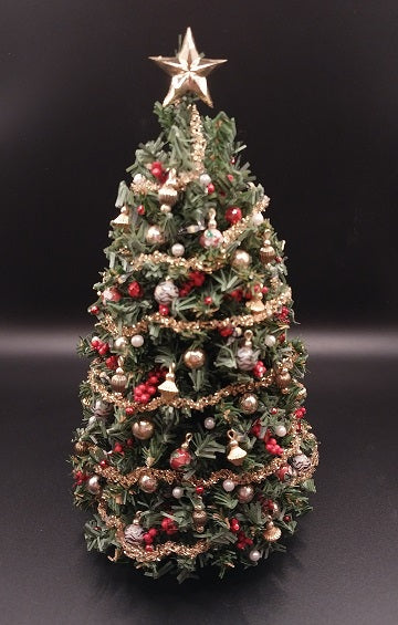 Christmas Tree, Traditional with Red & Gold Ornaments & Lights