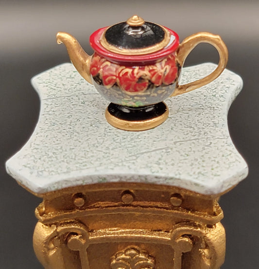 Handpainted Teapot, Black, Burgundy, & Gold