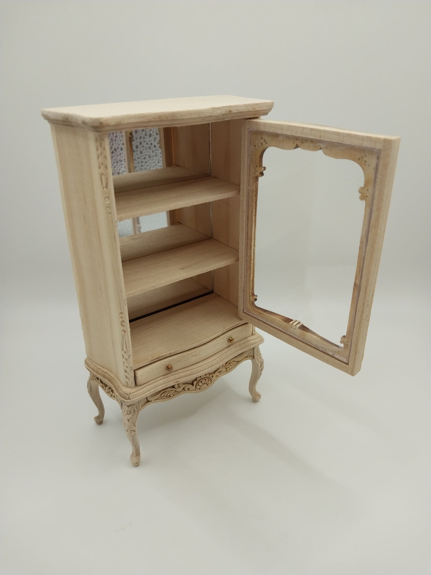 Display Cabinet on Carved Legs, Unfinished