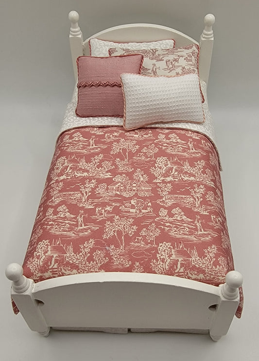 Single White Bed, Rose Toile Bedding