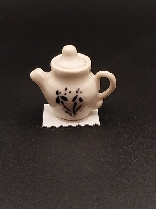 Teapot, Pottery, Small, White, Iris