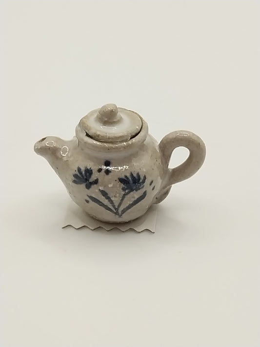 Teapot, Pottery, Small, Tan, Floral