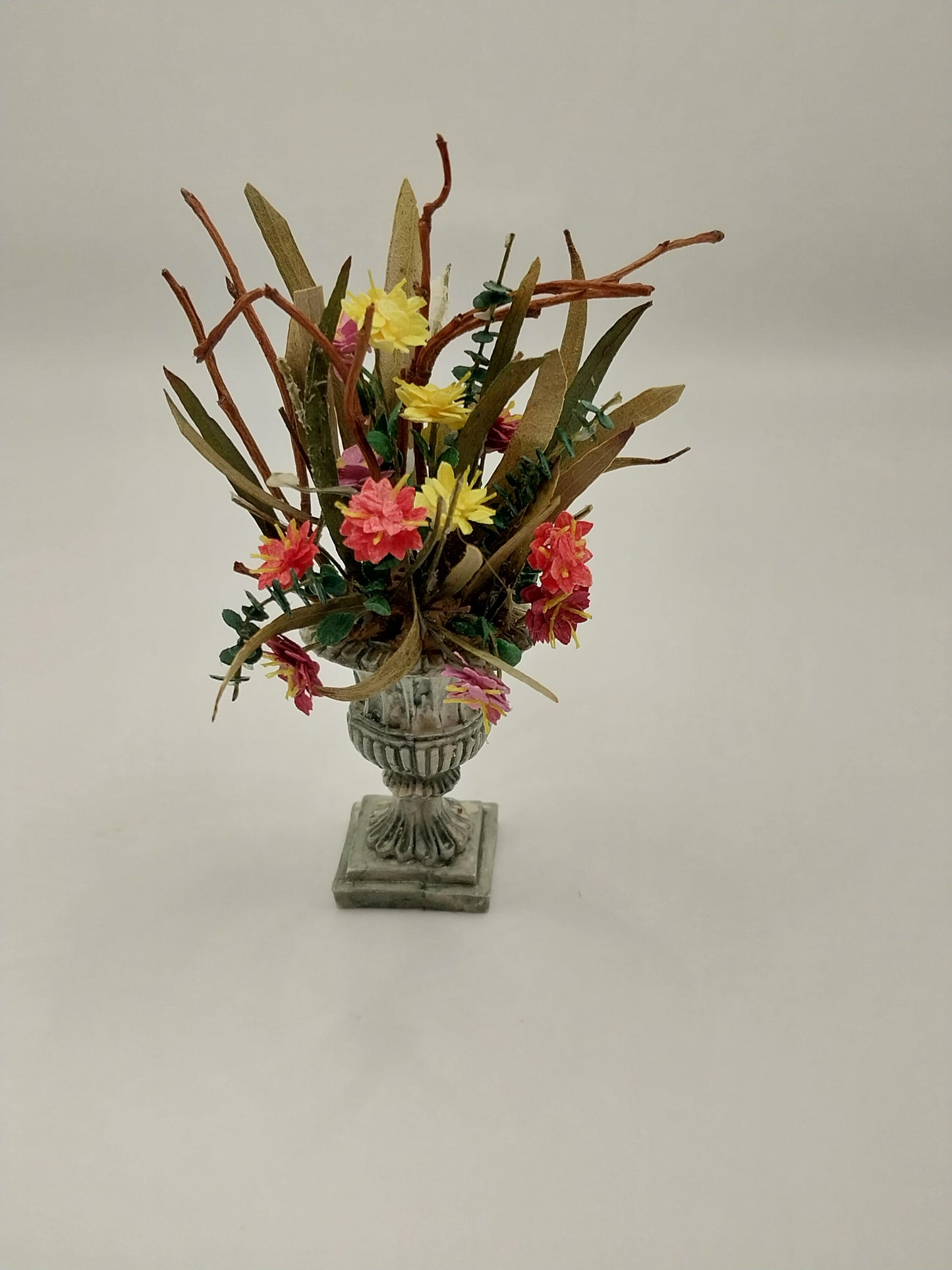 Pink & Yellow Floral Arrangement in Pedestal Pot