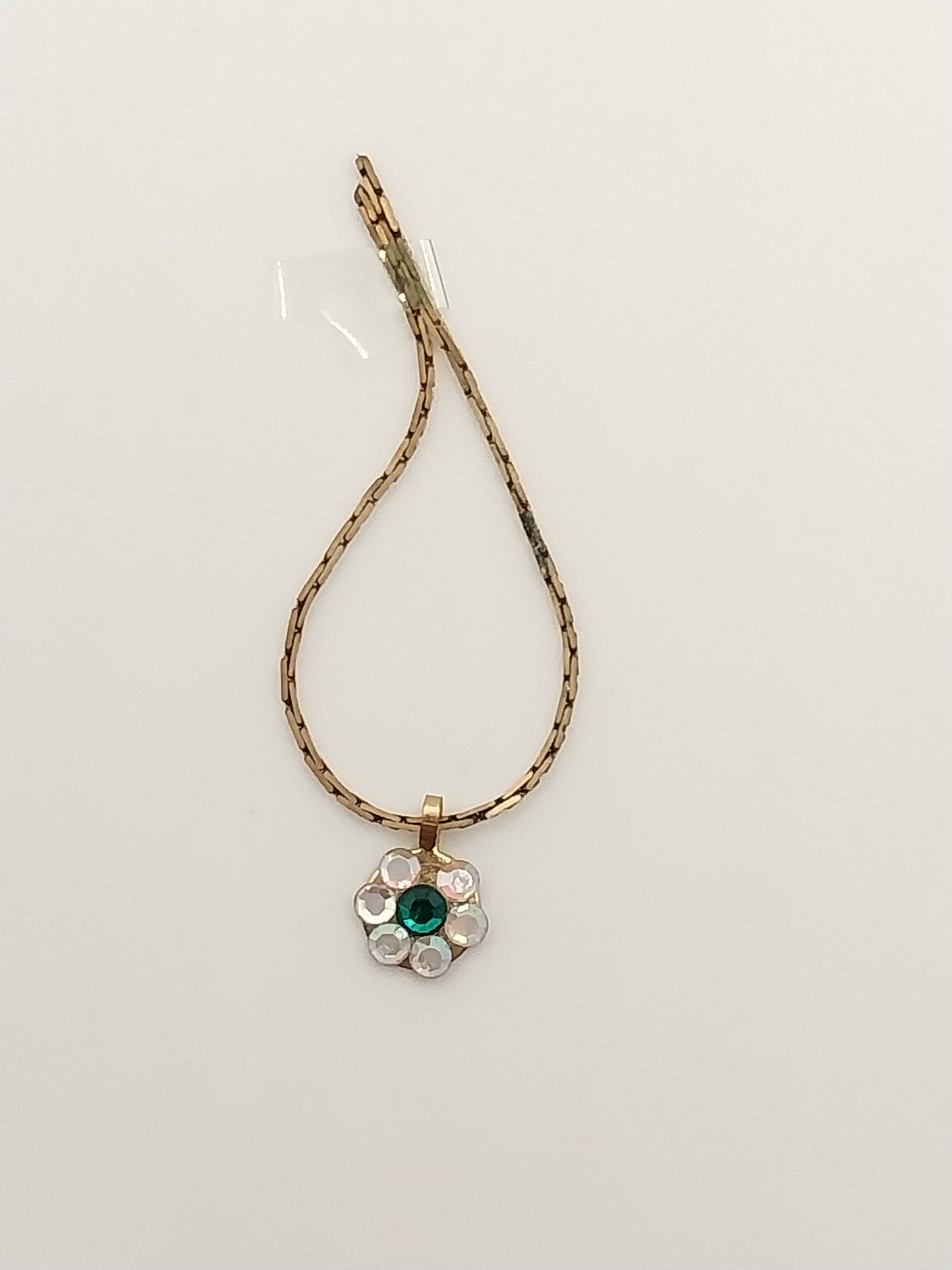 Gold Necklace with Green & White Crystal Medallion