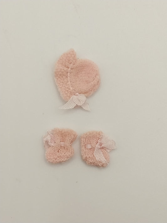 Baby Hat & Booties, Pink, Hand Knitted