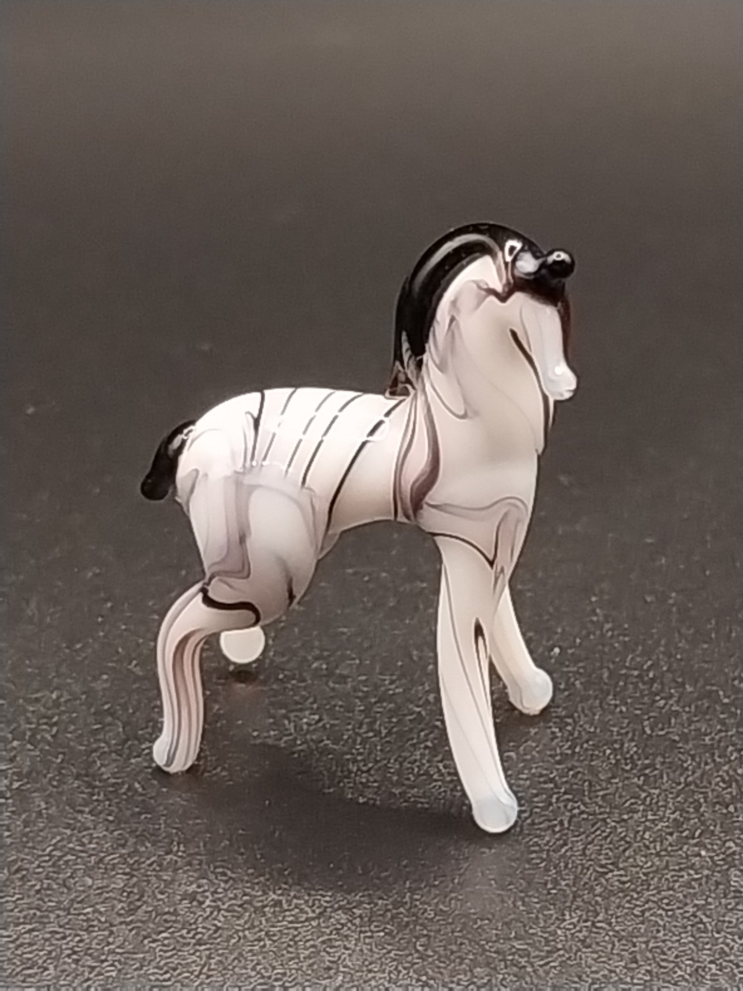 Figurine, Blown Glass, Black & White Horse