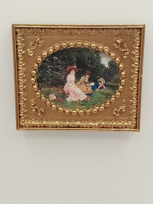 Framed Print, Ladies Relaxing in Field, Gold