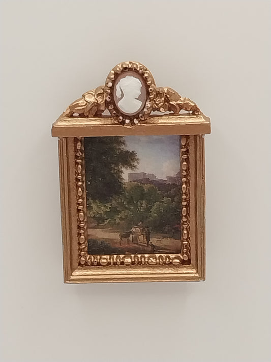 Framed Print, Farm Scene, Gold Cameo Frame