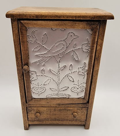 Vintage Cabinet with Punched Tin, Bird & Floral, Walnut