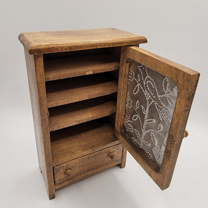 Vintage Cabinet with Punched Tin, Bird & Floral, Walnut