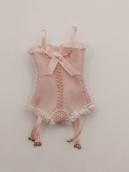 Silk Corset, Pink with White Lace