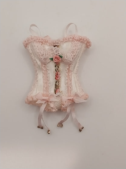 Silk Corset, White with Pink Lace