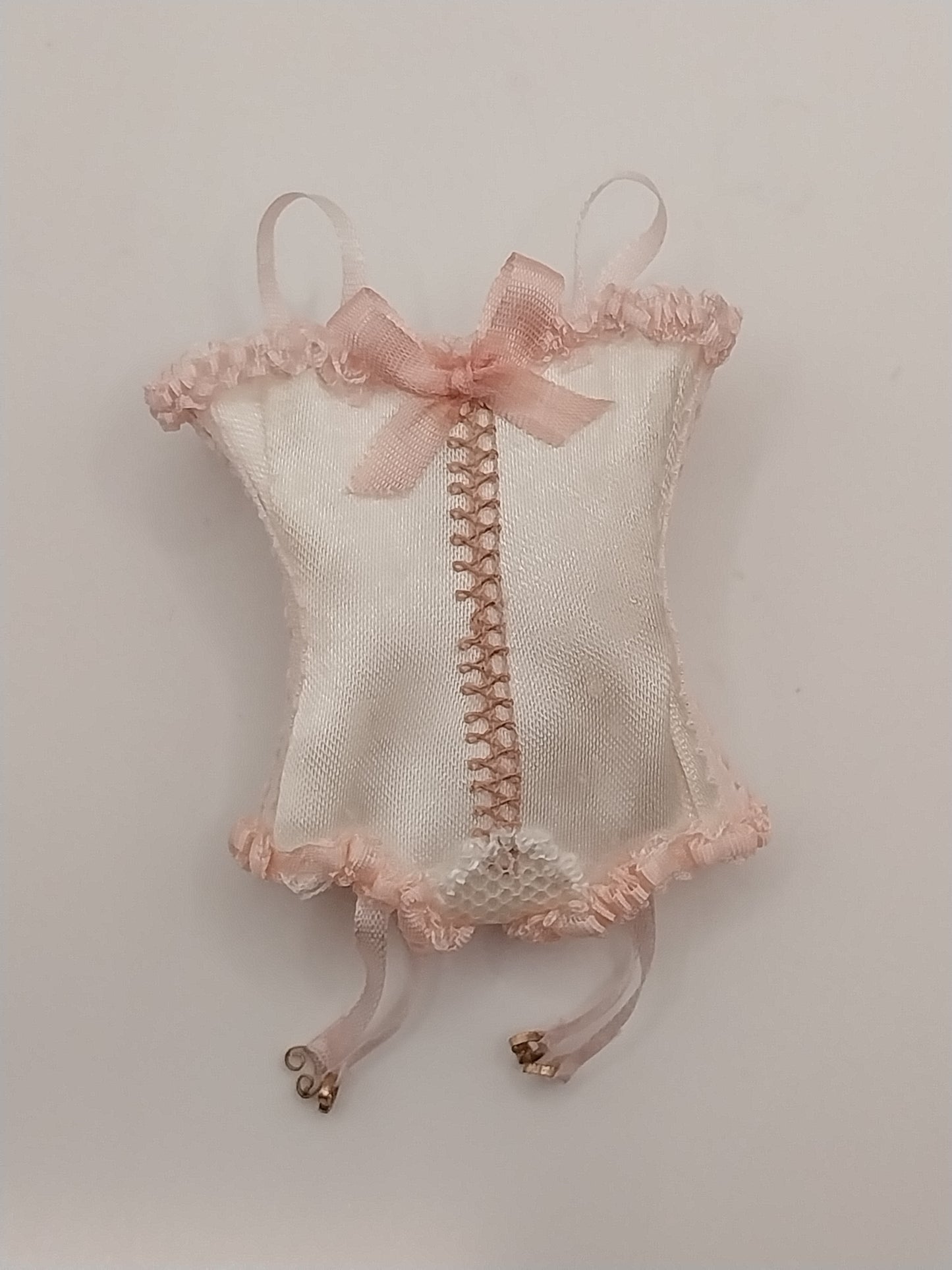 Silk Corset, White with Pink Lace