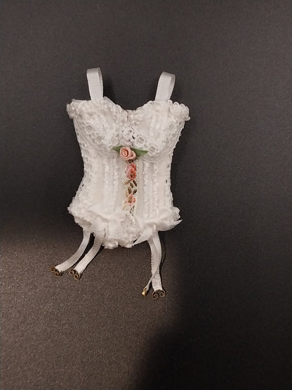 Silk Corset, White with White Lace