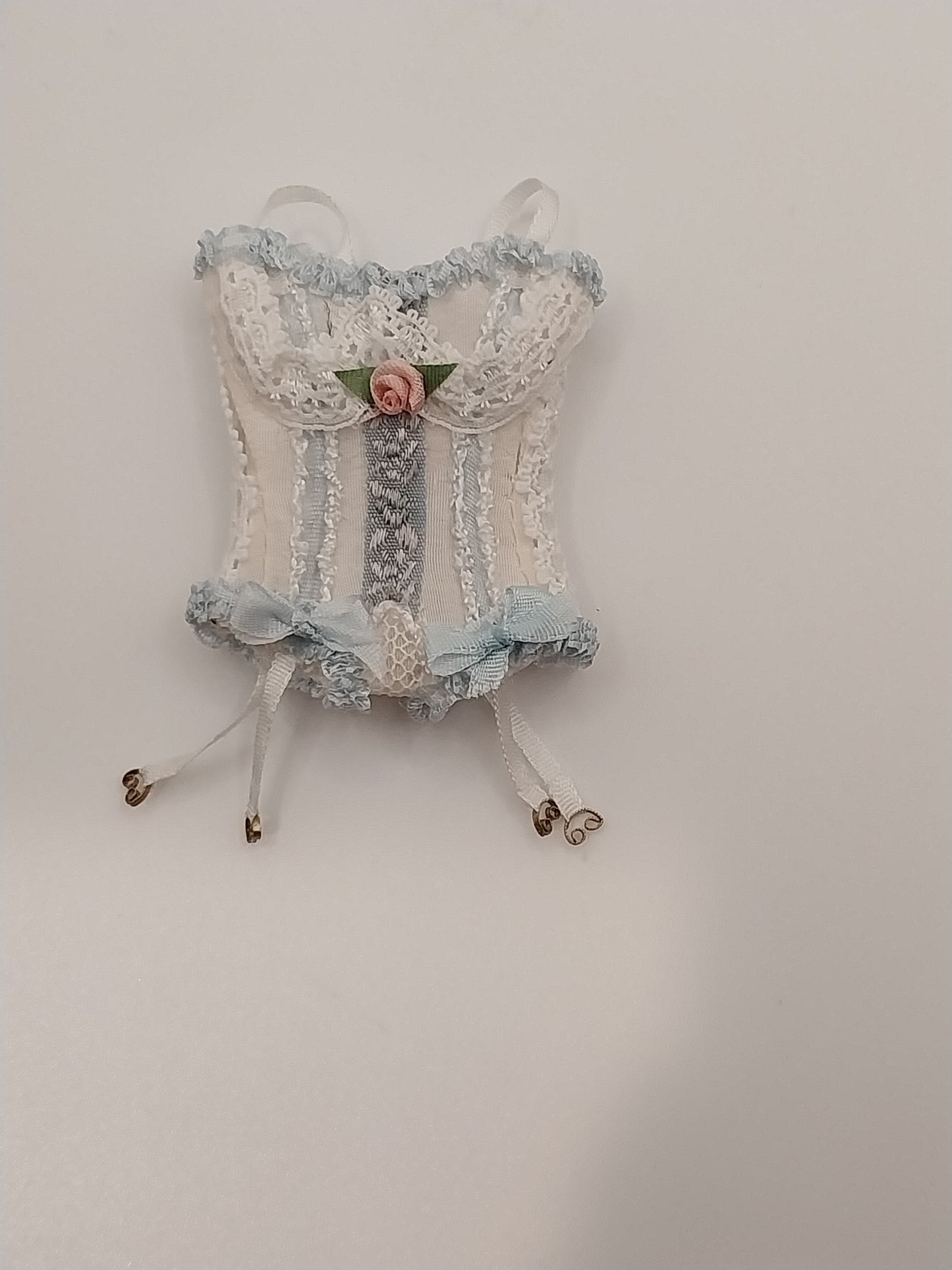 Silk Corset, White with Blue Lace