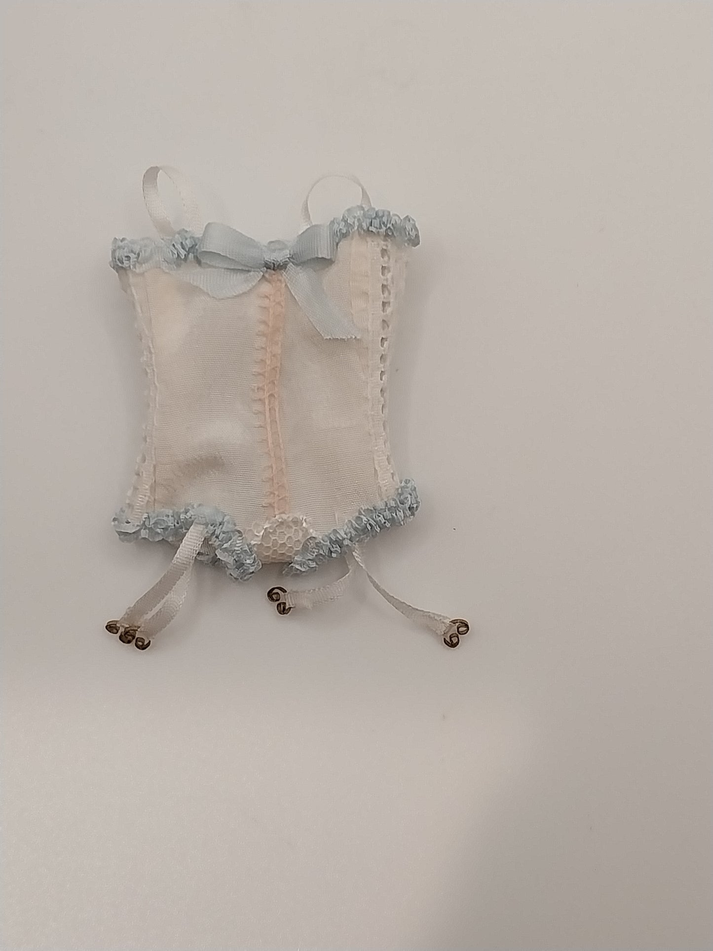 Silk Corset, White with Blue Lace