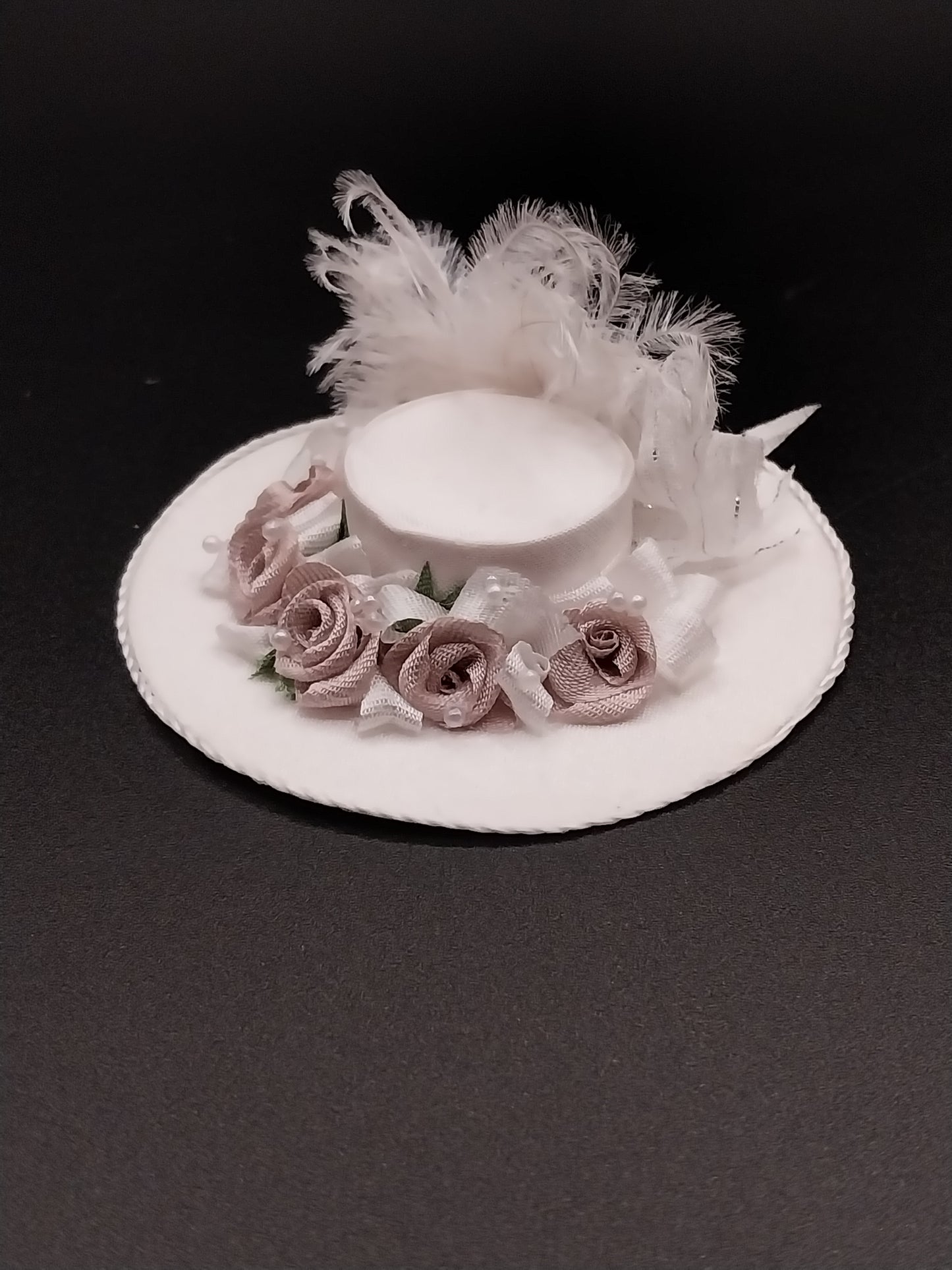 Silk Victorian Ladies Hat, White with Lavender Trim