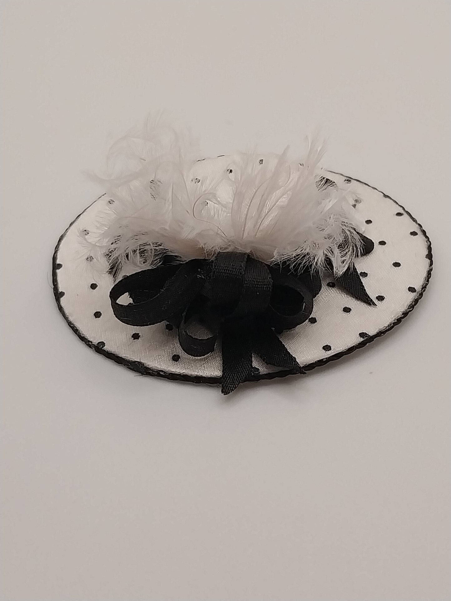 Silk Victorian Ladies Hat, White with Black Polka Dot