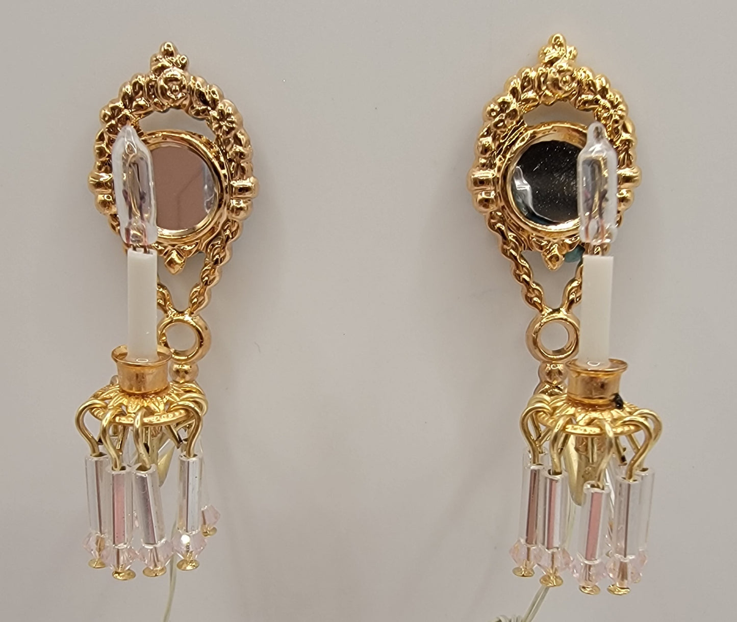 Single Mirrored Wall Sconce with Pink Crystals, Pair