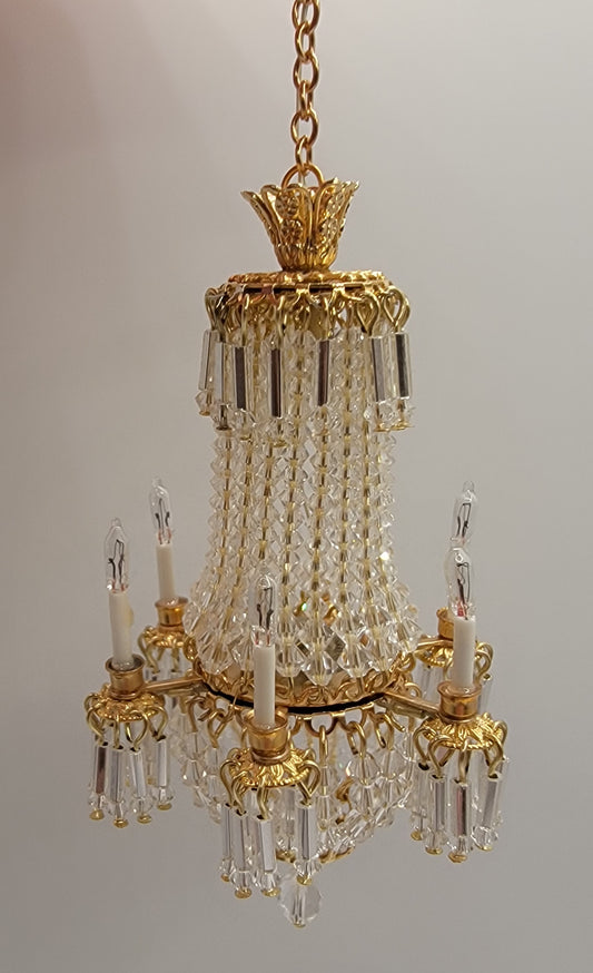 6 Arm Crystal Chandelier w/long Crystals